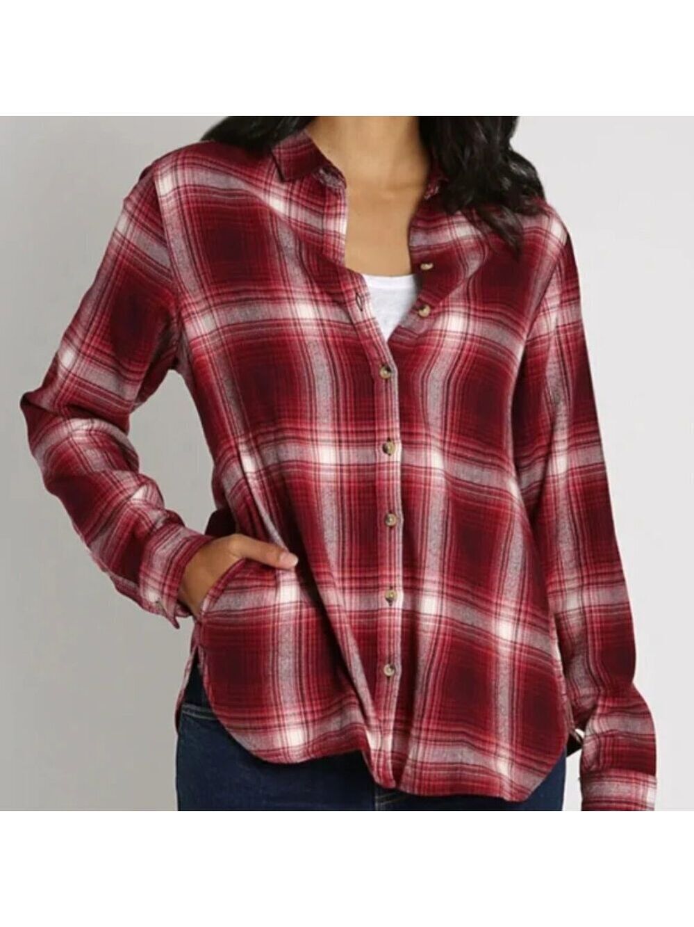 Jachs Girlfriend New York Women's Red Flannel Shirt with Side Pockets Size Large